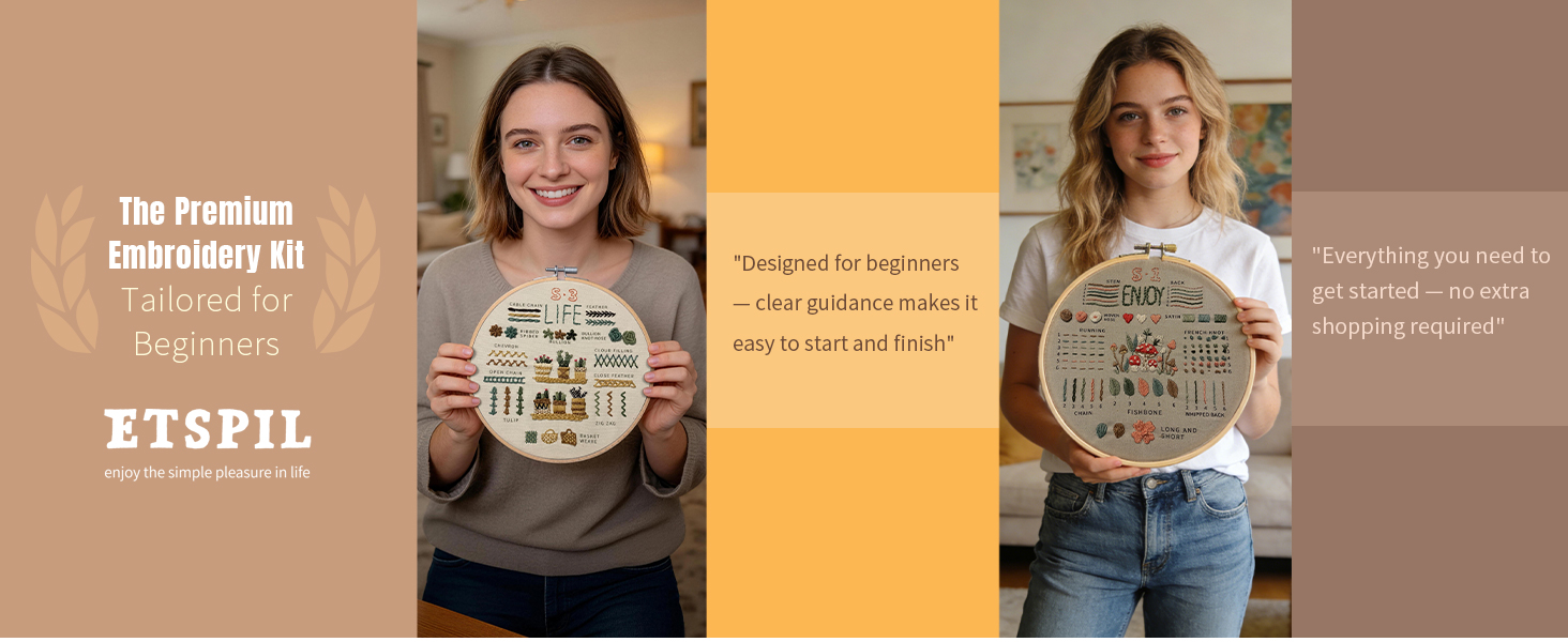 Customer review themed banner for ETSPIL embroidery kits.